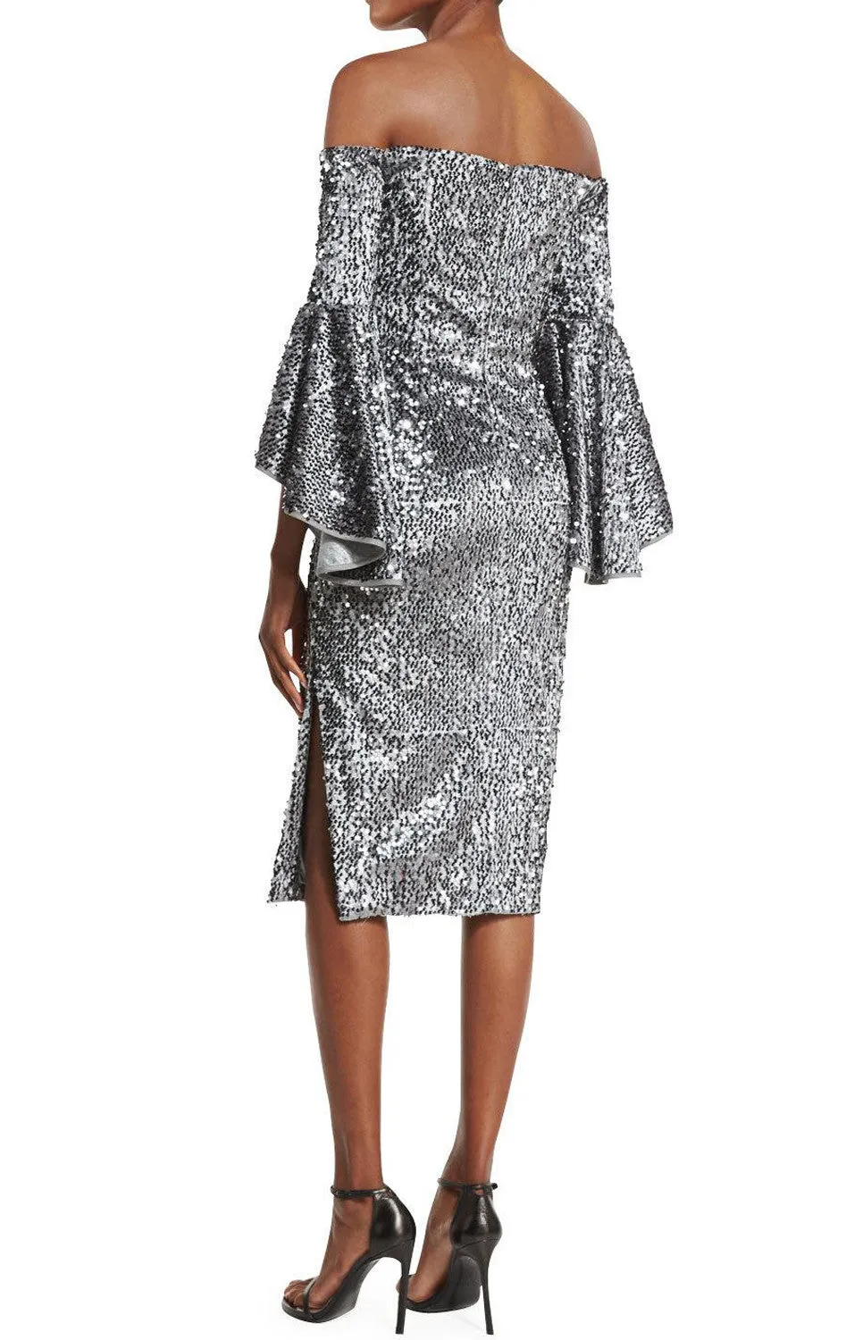MACloth Off the Shoulder Sequin Cocktail Dress Gray Formal Gown