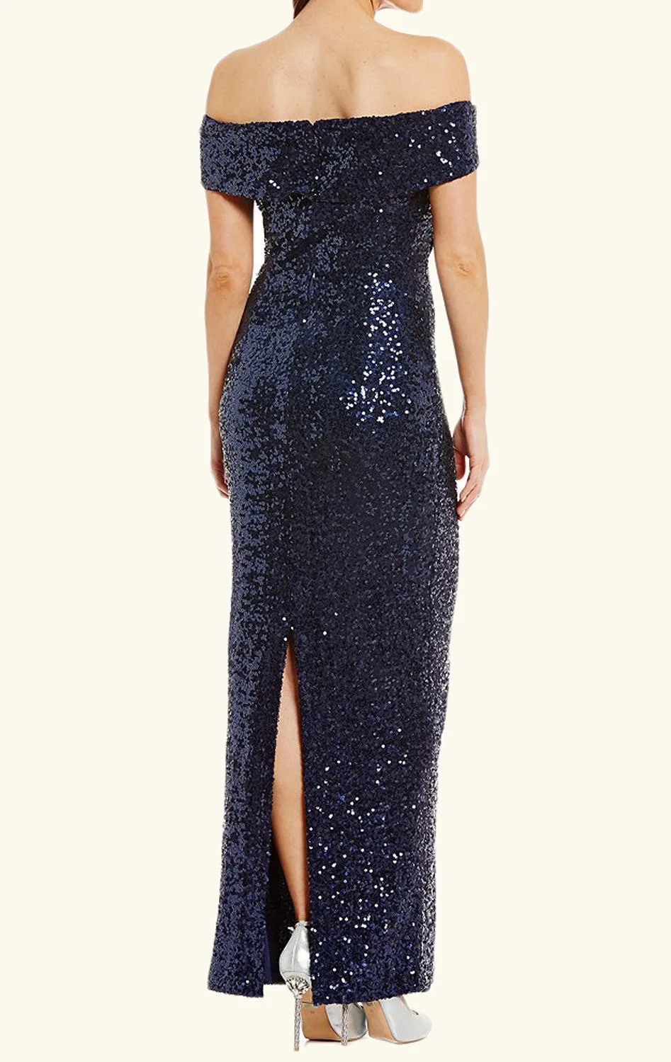 MACloth Off the Shoulder Sequin Evening Gown Dark Navy Formal Prom Dress
