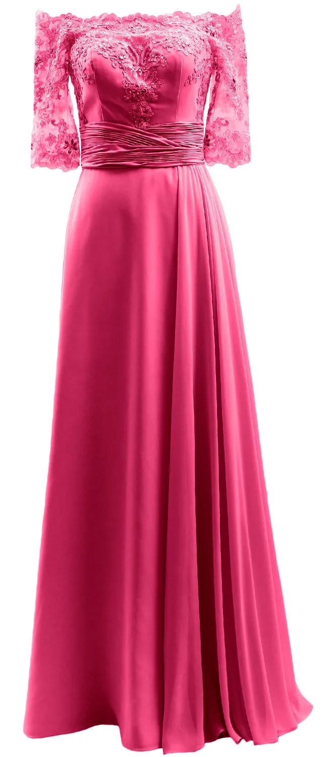 MACloth Women Mother of Bride Dresses Off Shoulder Lace Long Formal Evening Gown