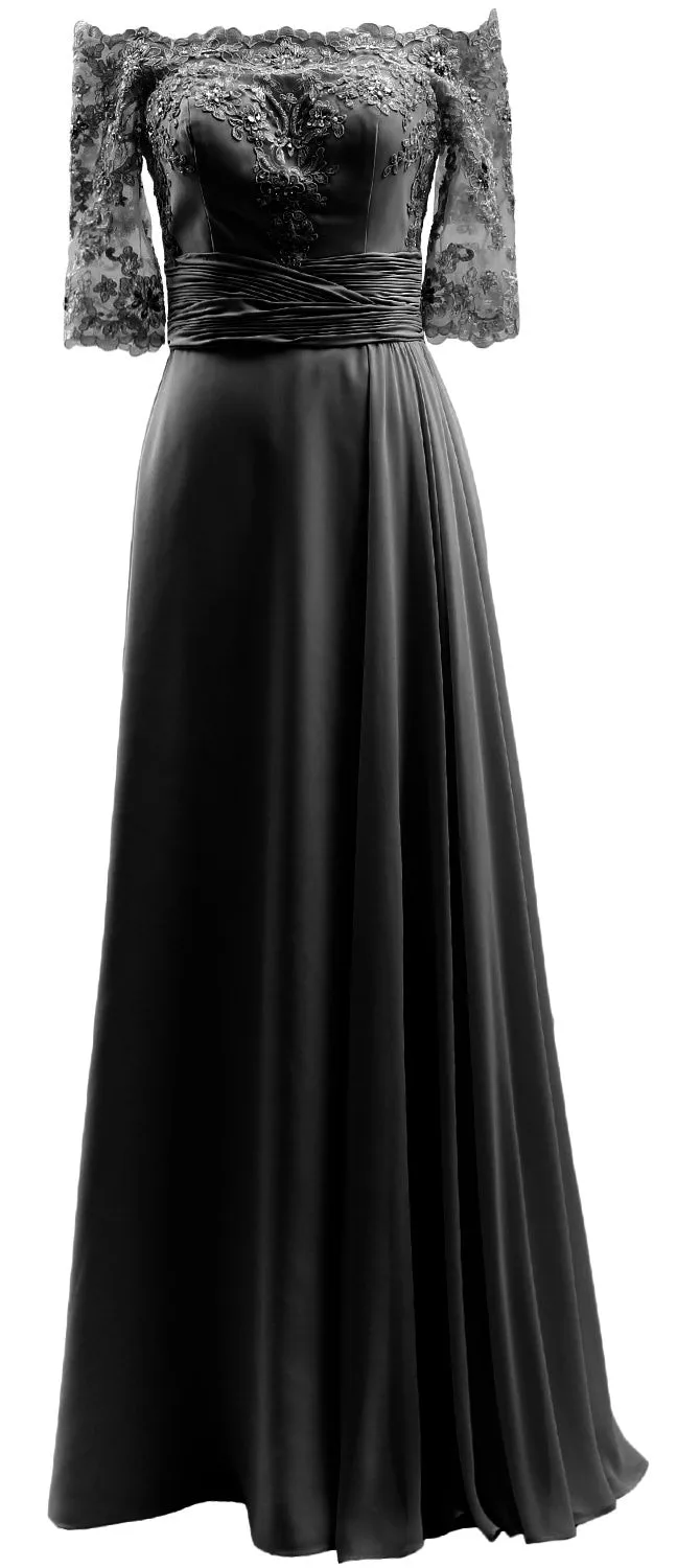 MACloth Women Mother of Bride Dresses Off Shoulder Lace Long Formal Evening Gown
