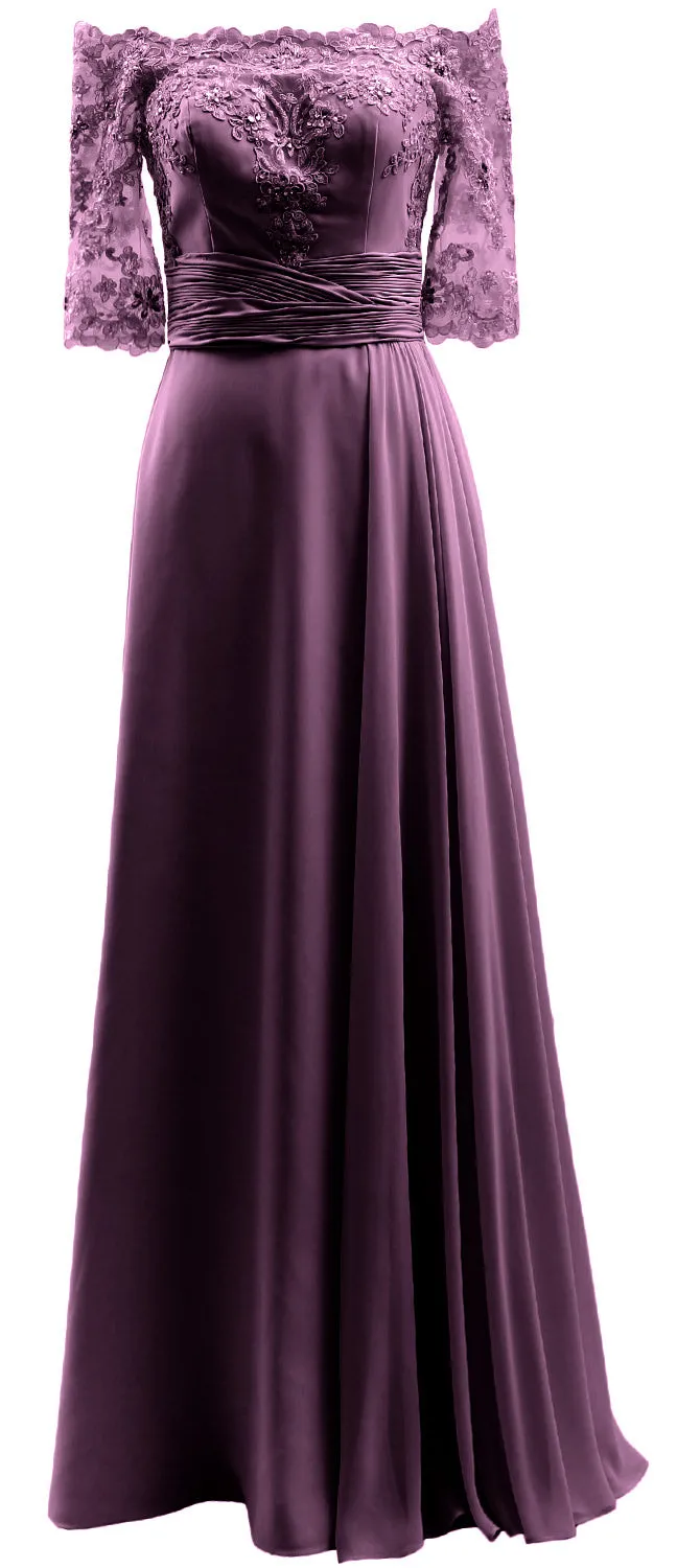 MACloth Women Mother of Bride Dresses Off Shoulder Lace Long Formal Evening Gown