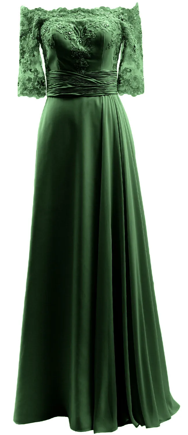 MACloth Women Mother of Bride Dresses Off Shoulder Lace Long Formal Evening Gown