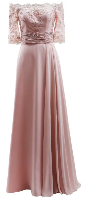 MACloth Women Mother of Bride Dresses Off Shoulder Lace Long Formal Evening Gown