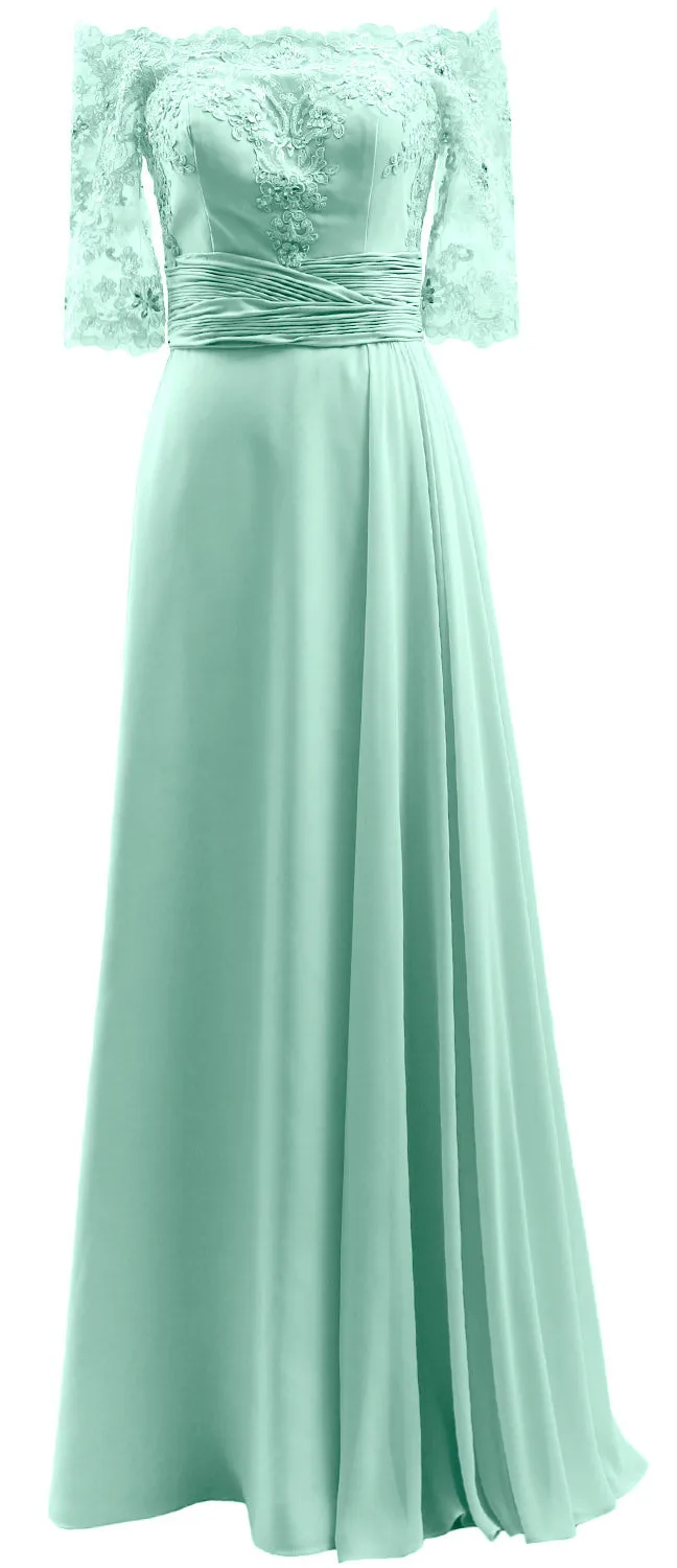 MACloth Women Mother of Bride Dresses Off Shoulder Lace Long Formal Evening Gown