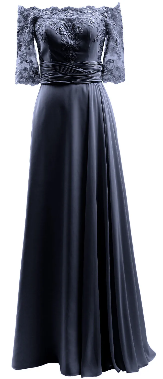 MACloth Women Mother of Bride Dresses Off Shoulder Lace Long Formal Evening Gown