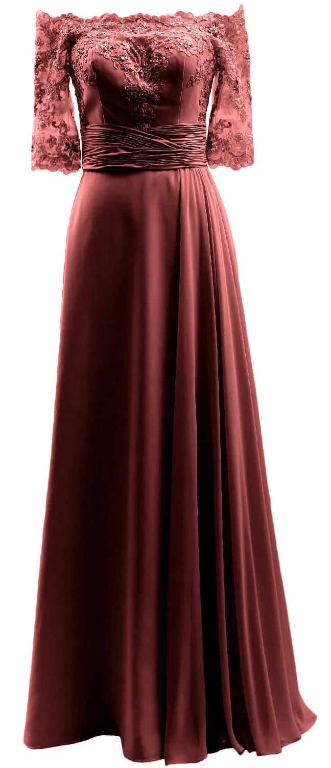 MACloth Women Mother of Bride Dresses Off Shoulder Lace Long Formal Evening Gown
