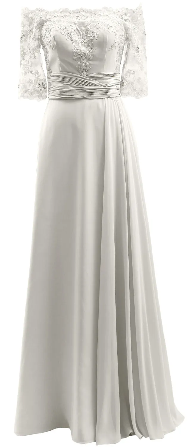 MACloth Women Mother of Bride Dresses Off Shoulder Lace Long Formal Evening Gown