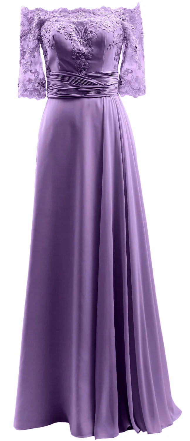 MACloth Women Mother of Bride Dresses Off Shoulder Lace Long Formal Evening Gown