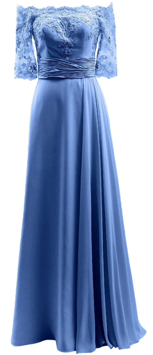 MACloth Women Mother of Bride Dresses Off Shoulder Lace Long Formal Evening Gown