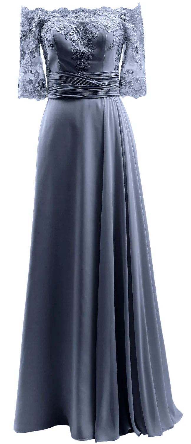 MACloth Women Mother of Bride Dresses Off Shoulder Lace Long Formal Evening Gown