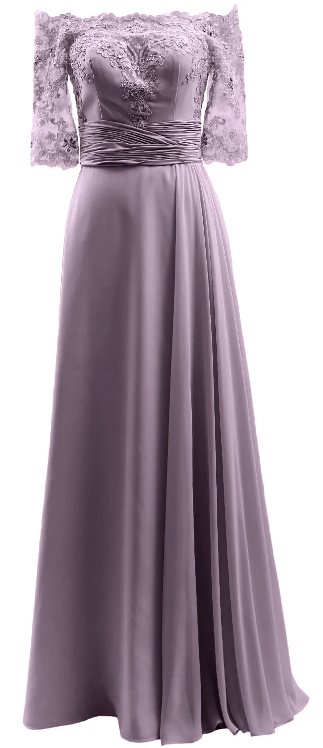 MACloth Women Mother of Bride Dresses Off Shoulder Lace Long Formal Evening Gown