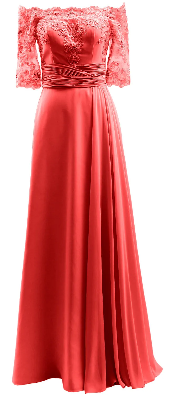 MACloth Women Mother of Bride Dresses Off Shoulder Lace Long Formal Evening Gown