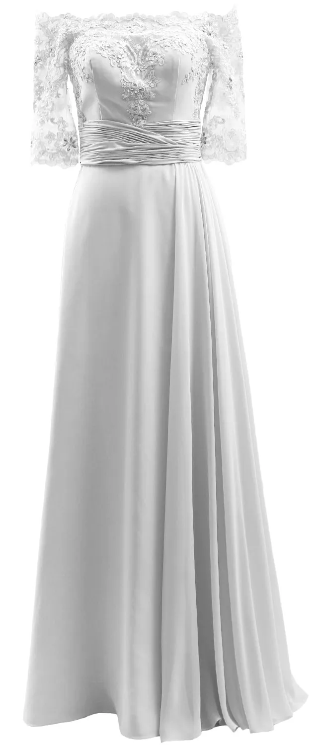 MACloth Women Mother of Bride Dresses Off Shoulder Lace Long Formal Evening Gown