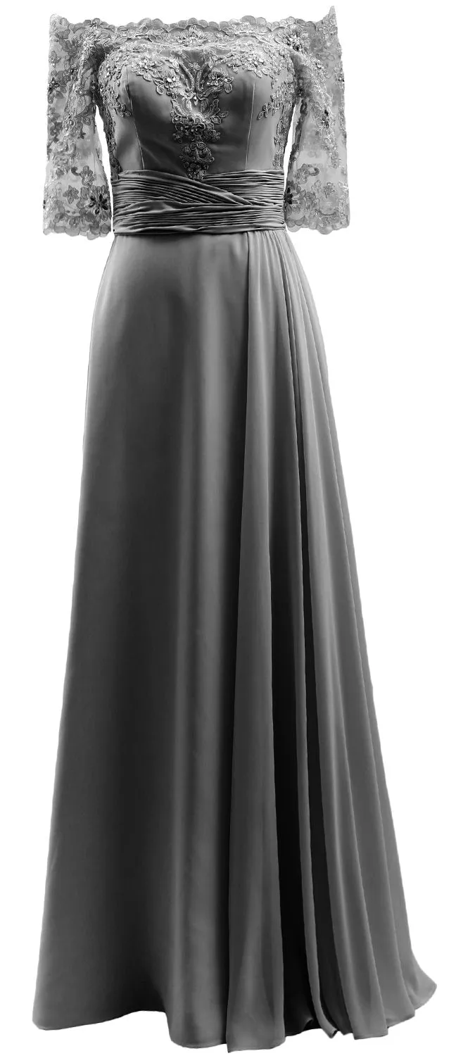 MACloth Women Mother of Bride Dresses Off Shoulder Lace Long Formal Evening Gown