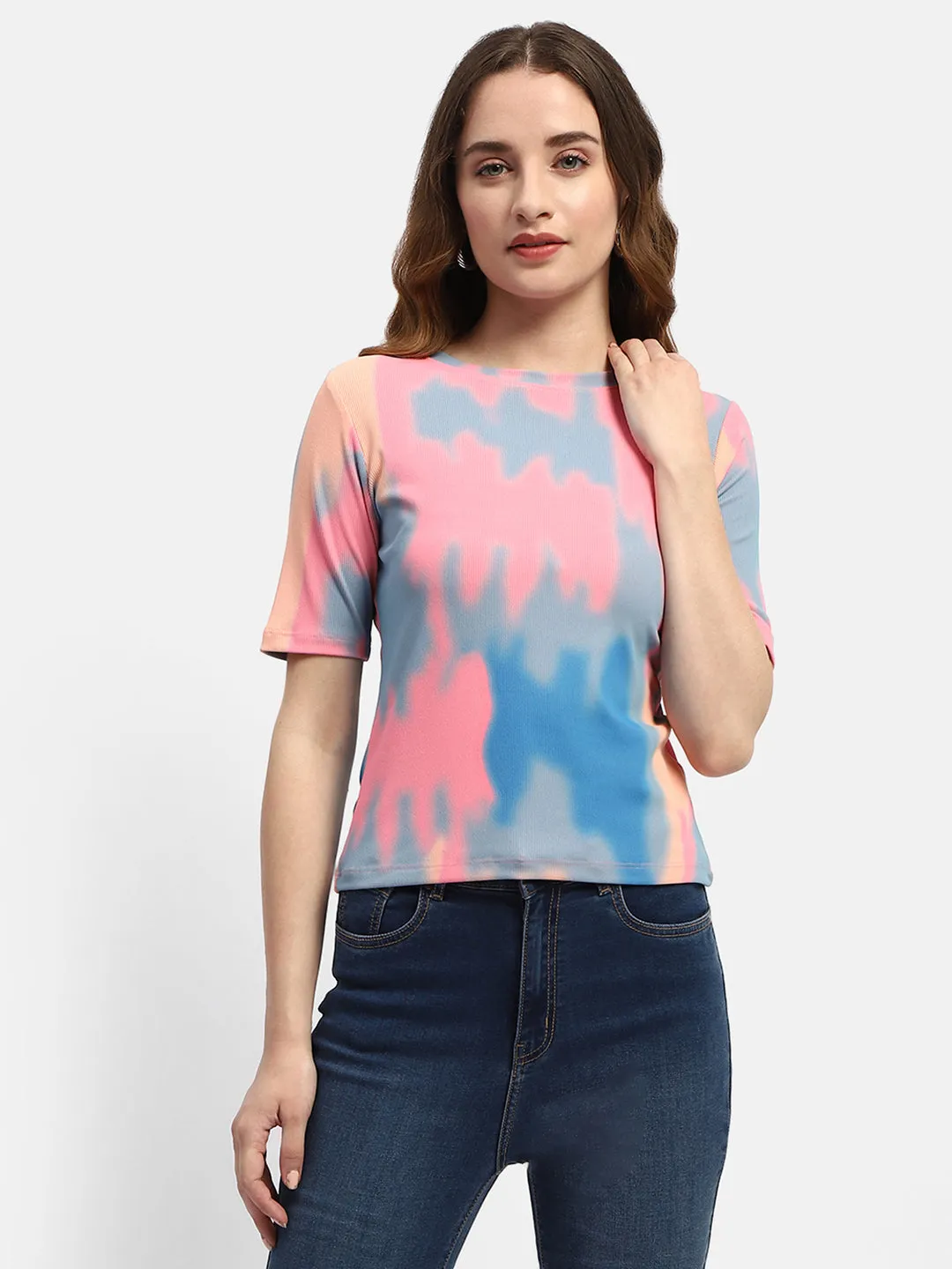 Madame Abstract Print Pink Regular T-Shirt