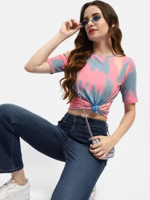 Madame Abstract Print Pink Regular T-Shirt