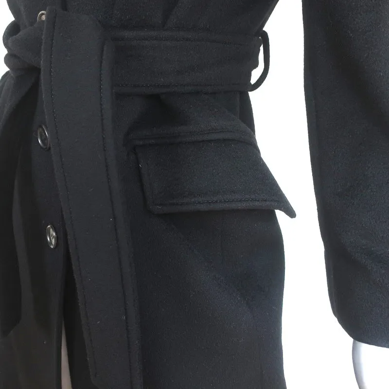 Malo Cashmere Single Breasted Coat Black Size 42 Belted Jacket