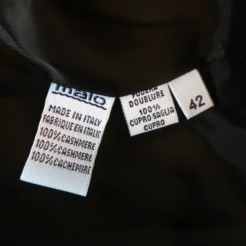Malo Cashmere Single Breasted Coat Black Size 42 Belted Jacket