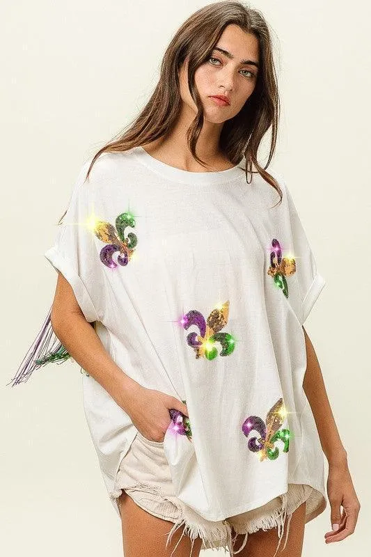Mardi Gras Sequin Fringe Shirt