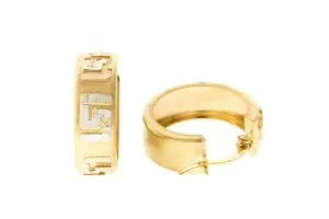 Mayan Design 14K Tri-Colored Embossed Hoop Earrings