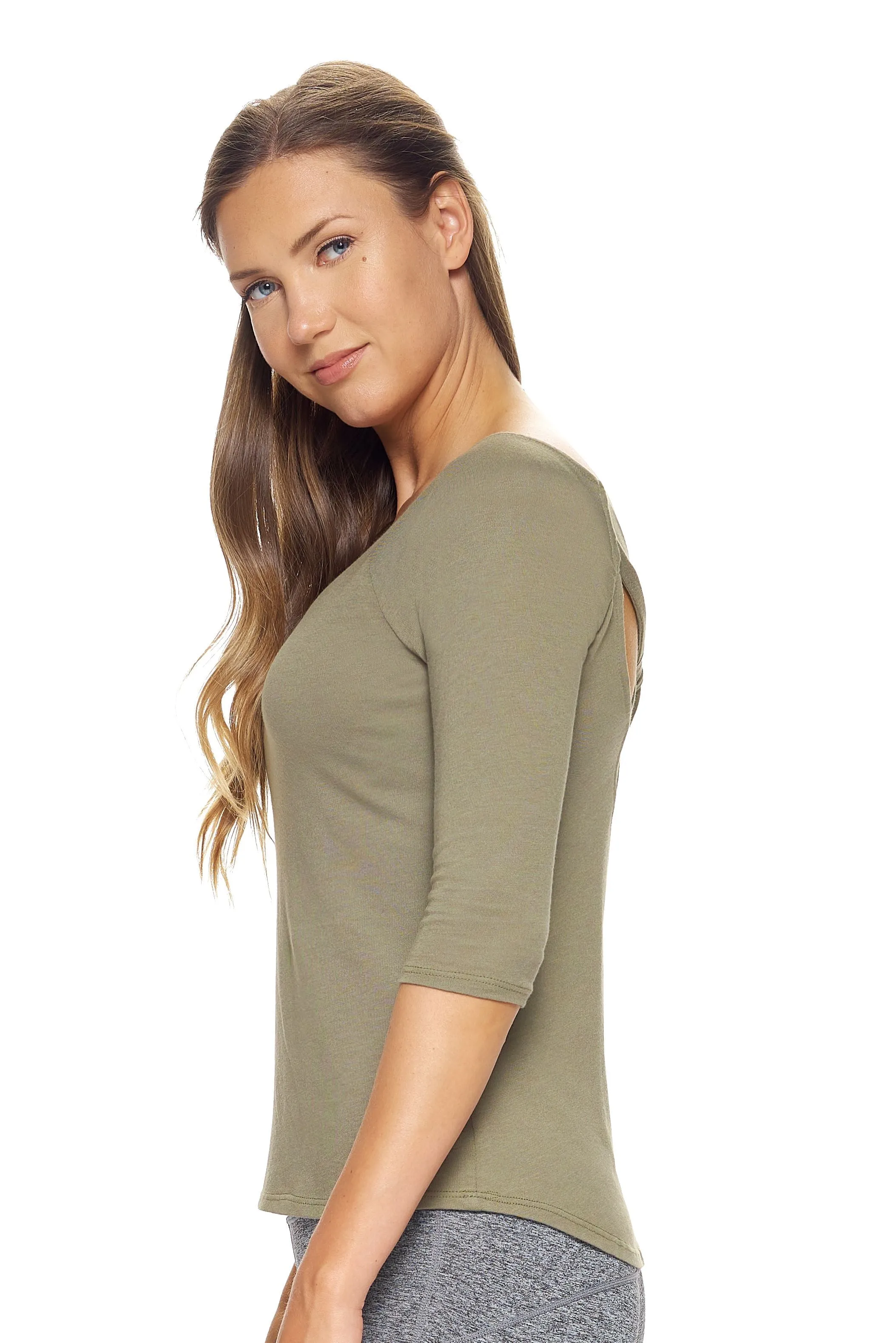 MC344 MoCA™ 3/4 Sleeve Cross Back Tee