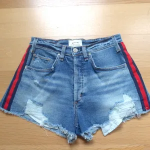 McGuire Striped-Side Cutoff Shorts Ibiza Distressed Denim Size 25