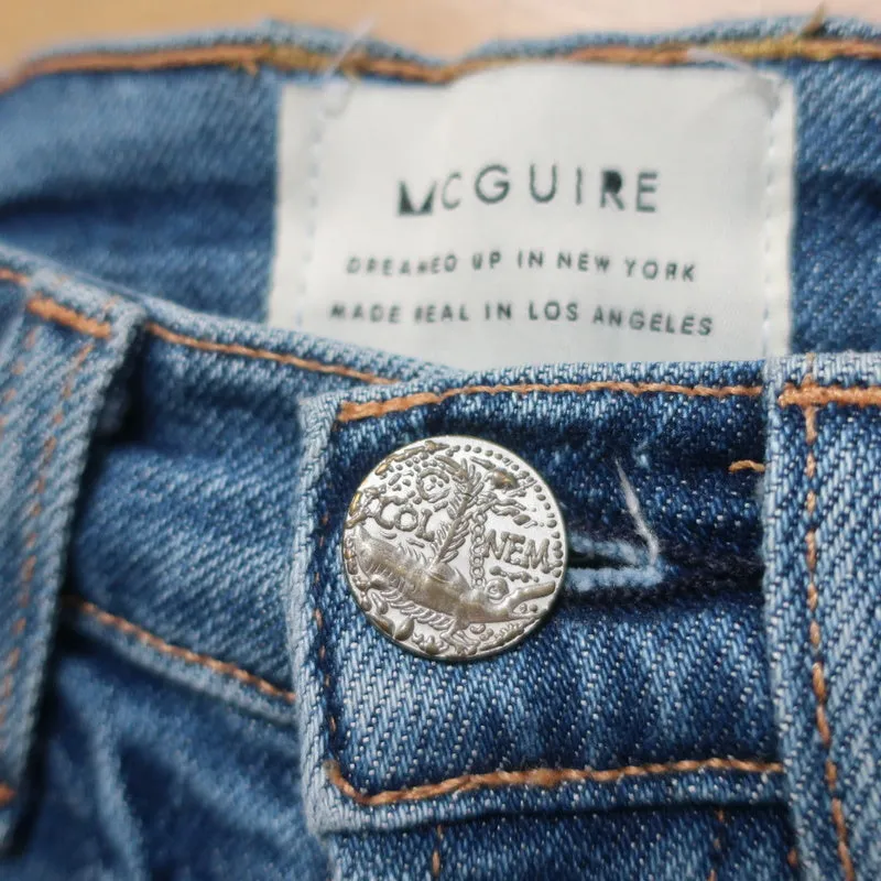 McGuire Striped-Side Cutoff Shorts Ibiza Distressed Denim Size 25