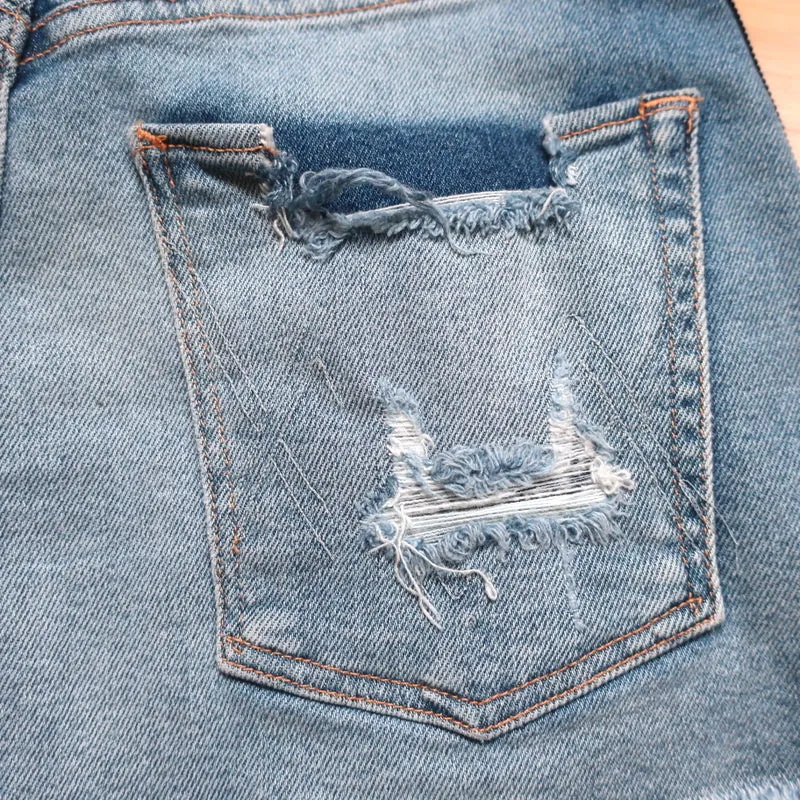 McGuire Striped-Side Cutoff Shorts Ibiza Distressed Denim Size 25