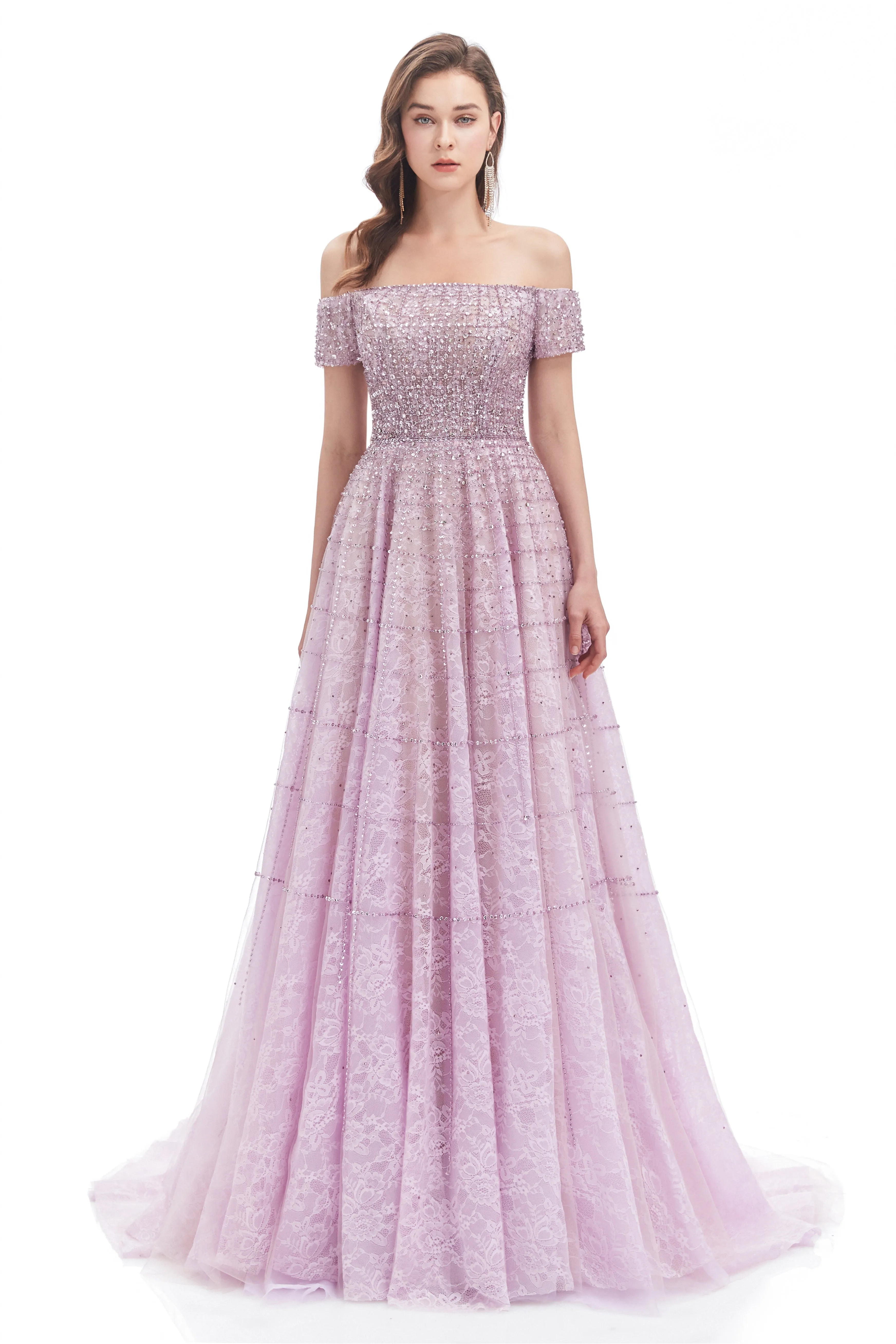 Mermaid Off-the-shoulder Beaded Lace Floor-length Sequined Prom Dress