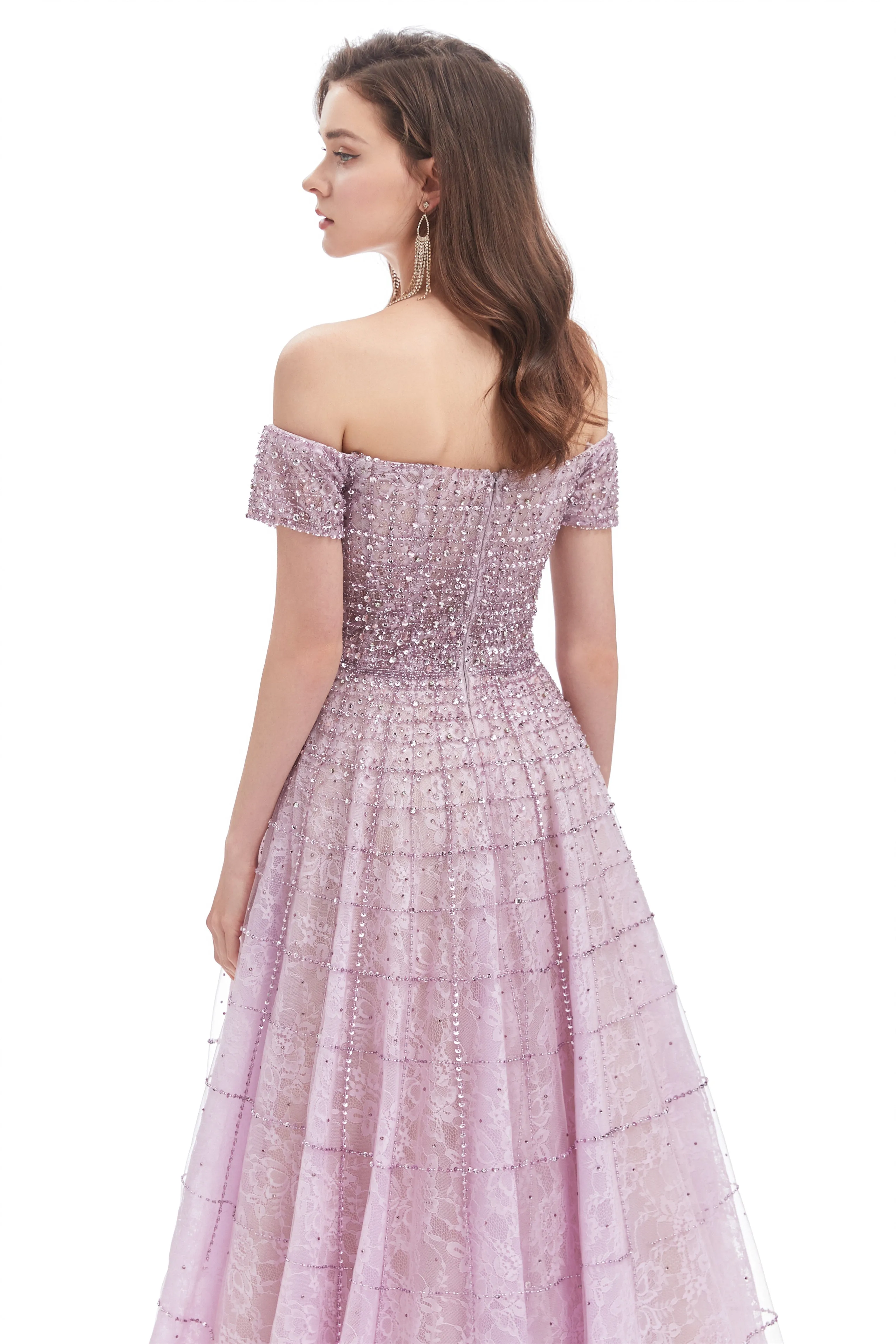 Mermaid Off-the-shoulder Beaded Lace Floor-length Sequined Prom Dress