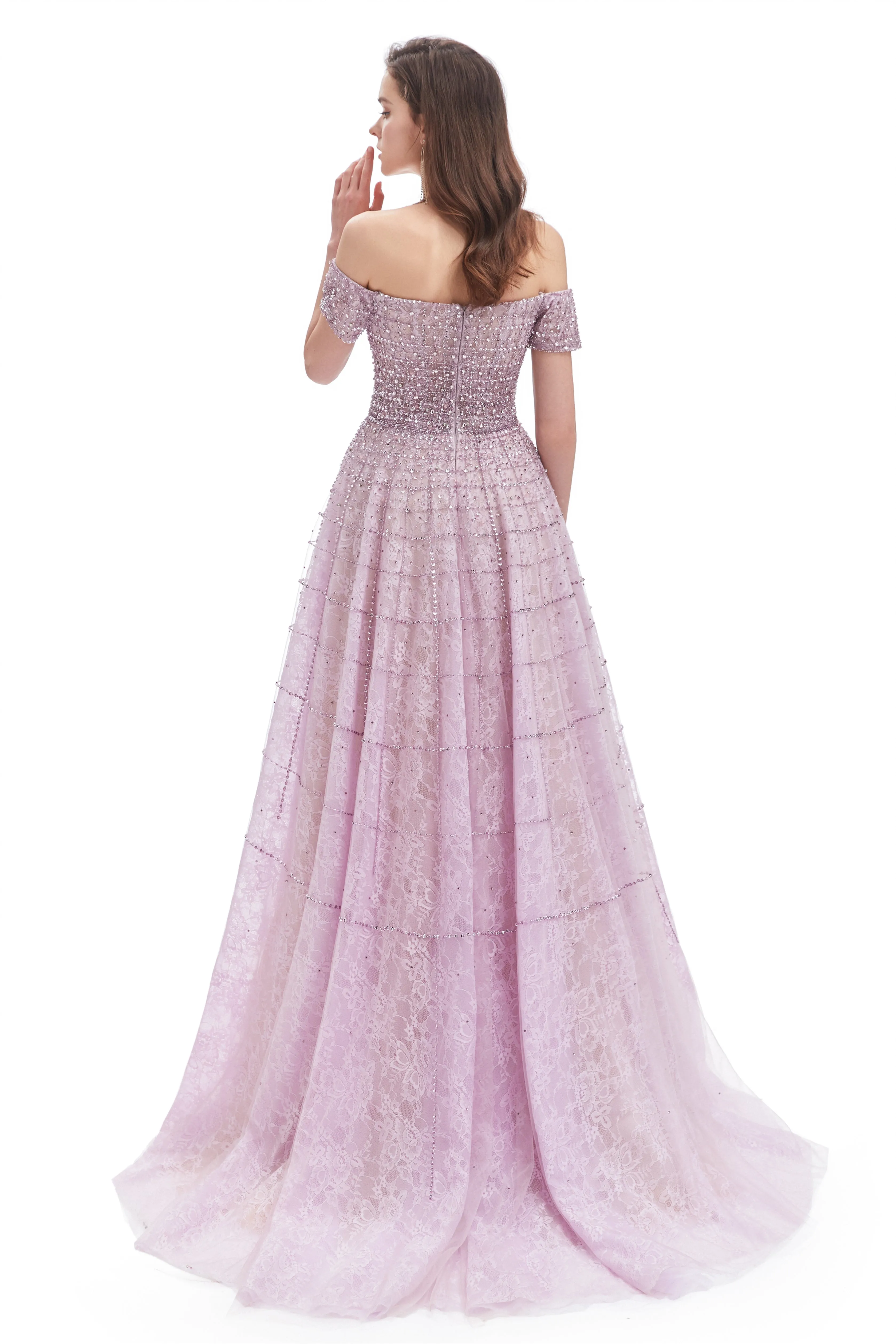 Mermaid Off-the-shoulder Beaded Lace Floor-length Sequined Prom Dress