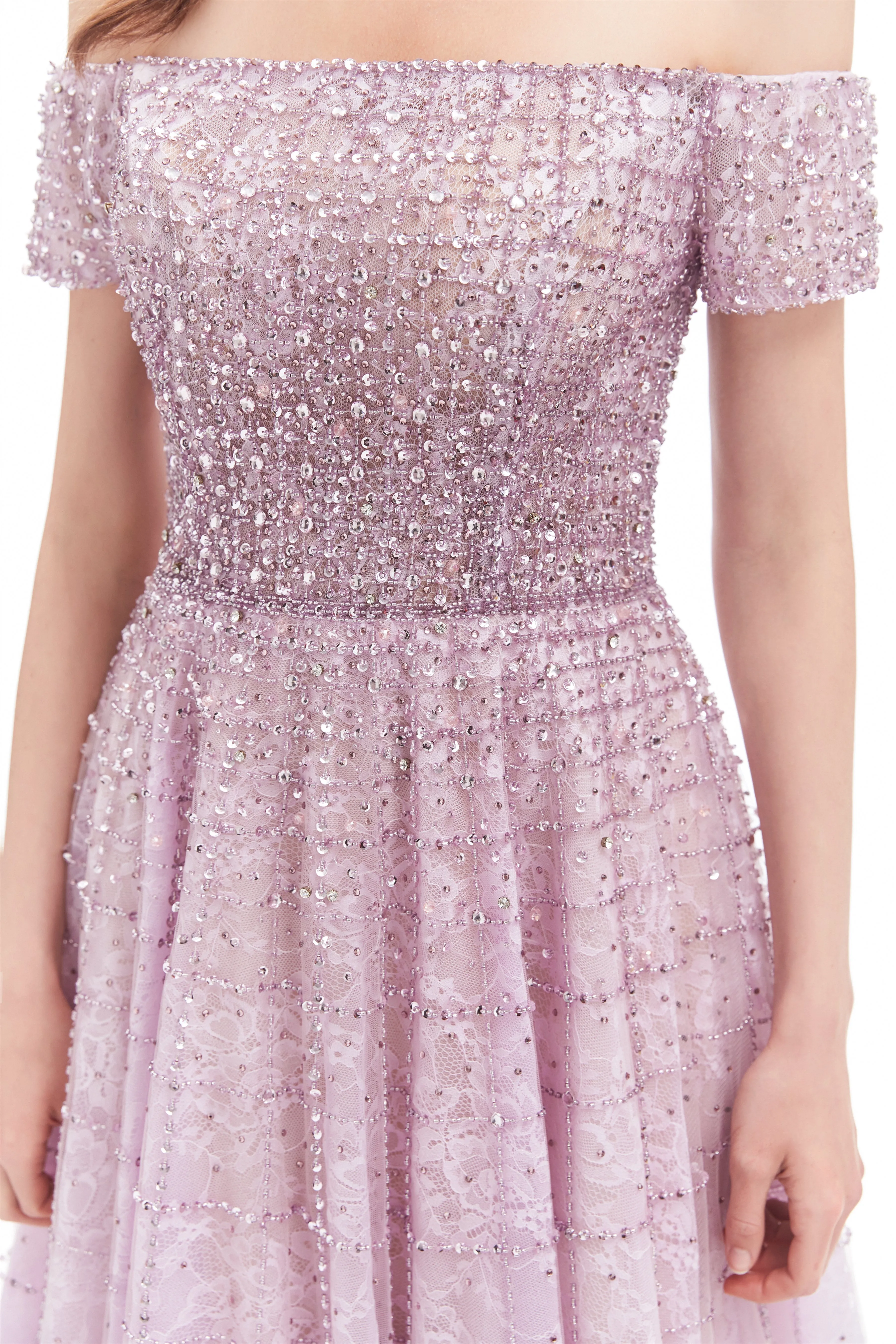 Mermaid Off-the-shoulder Beaded Lace Floor-length Sequined Prom Dress