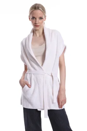 Minnie Rose Shaker Shawl Collar Belted Cardigan