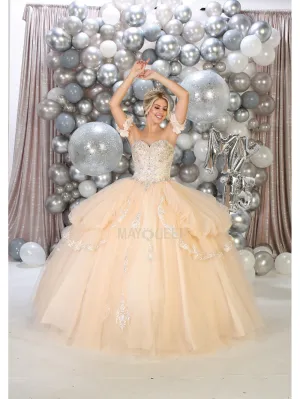 MQ LK120 - Off the Shoulder Quinceanera Ball Gown with Beaded Lace Applique Sweetheart Neck & Lace Up Corset Back