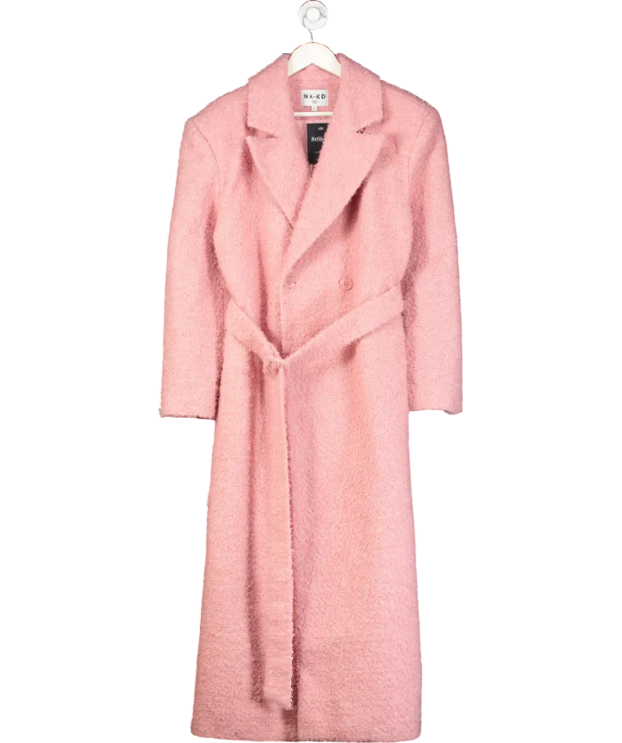 NA-KD Pink Marked Shoulder Belted Coat UK 8