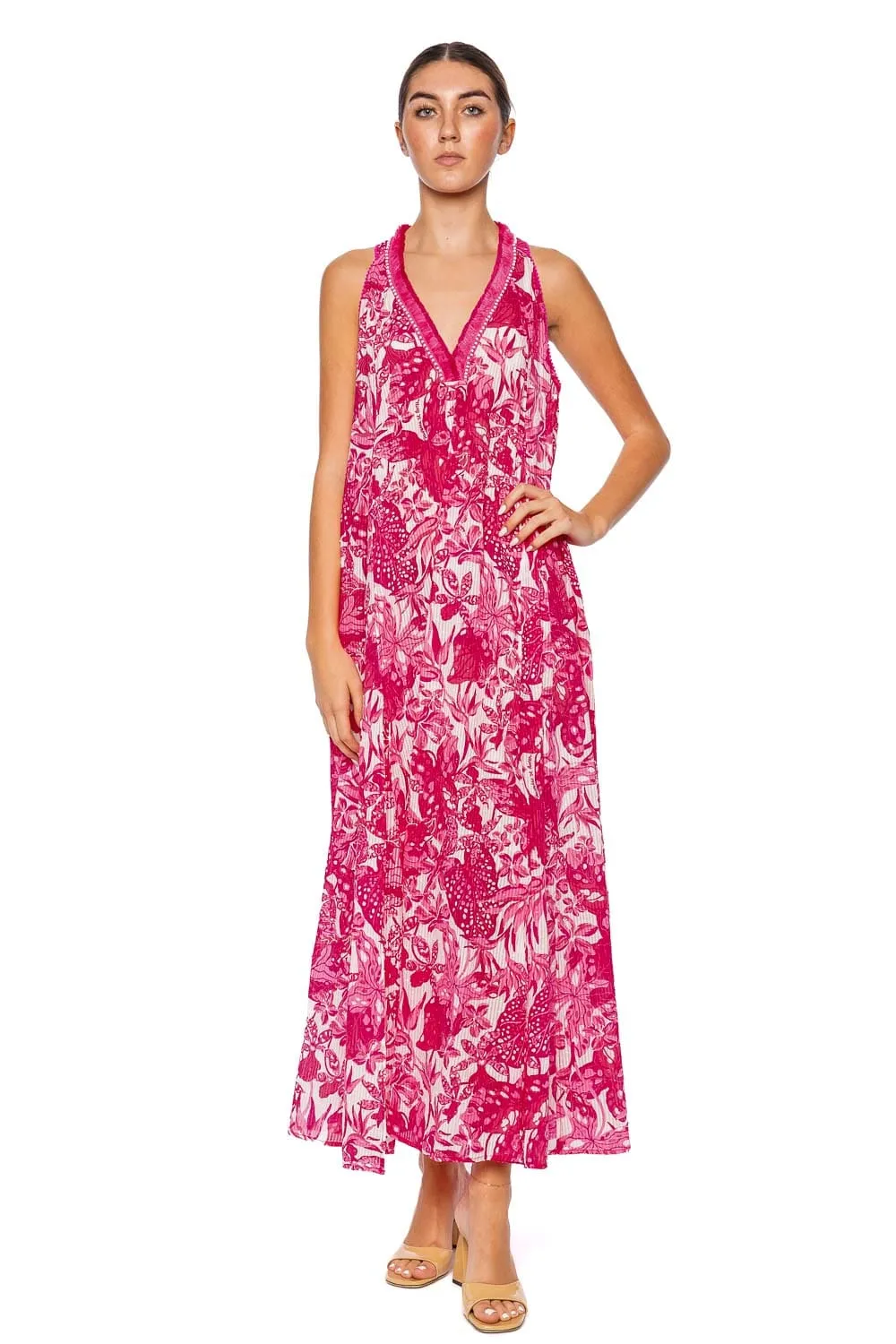Nava Pink Jengel Fringe Maxi Dress