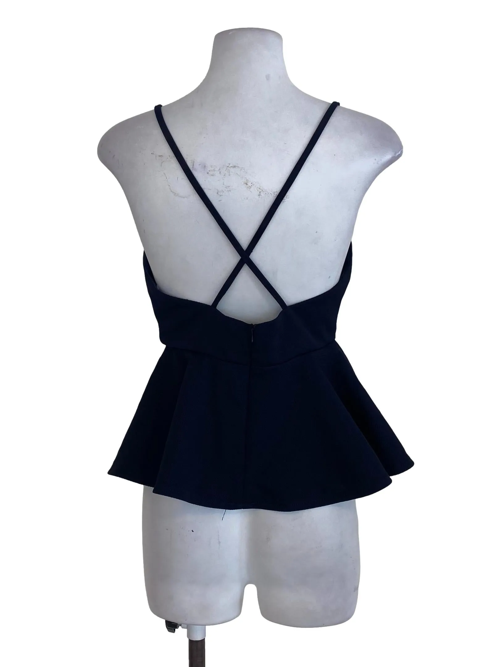 Navy Blue Textured Ruffle Top