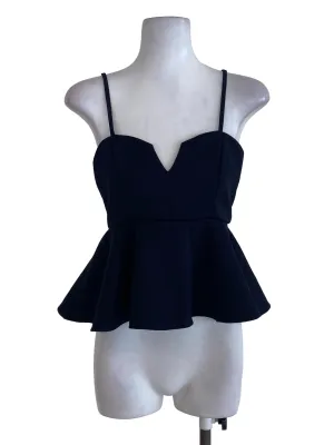 Navy Blue Textured Ruffle Top