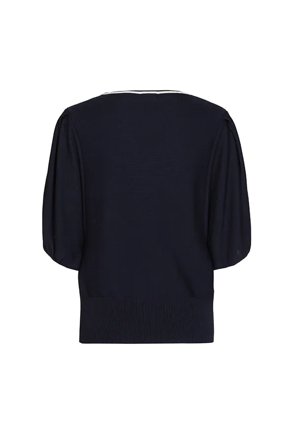NAVY SLEEVE EFFECT FINE-KNIT PULLOVER