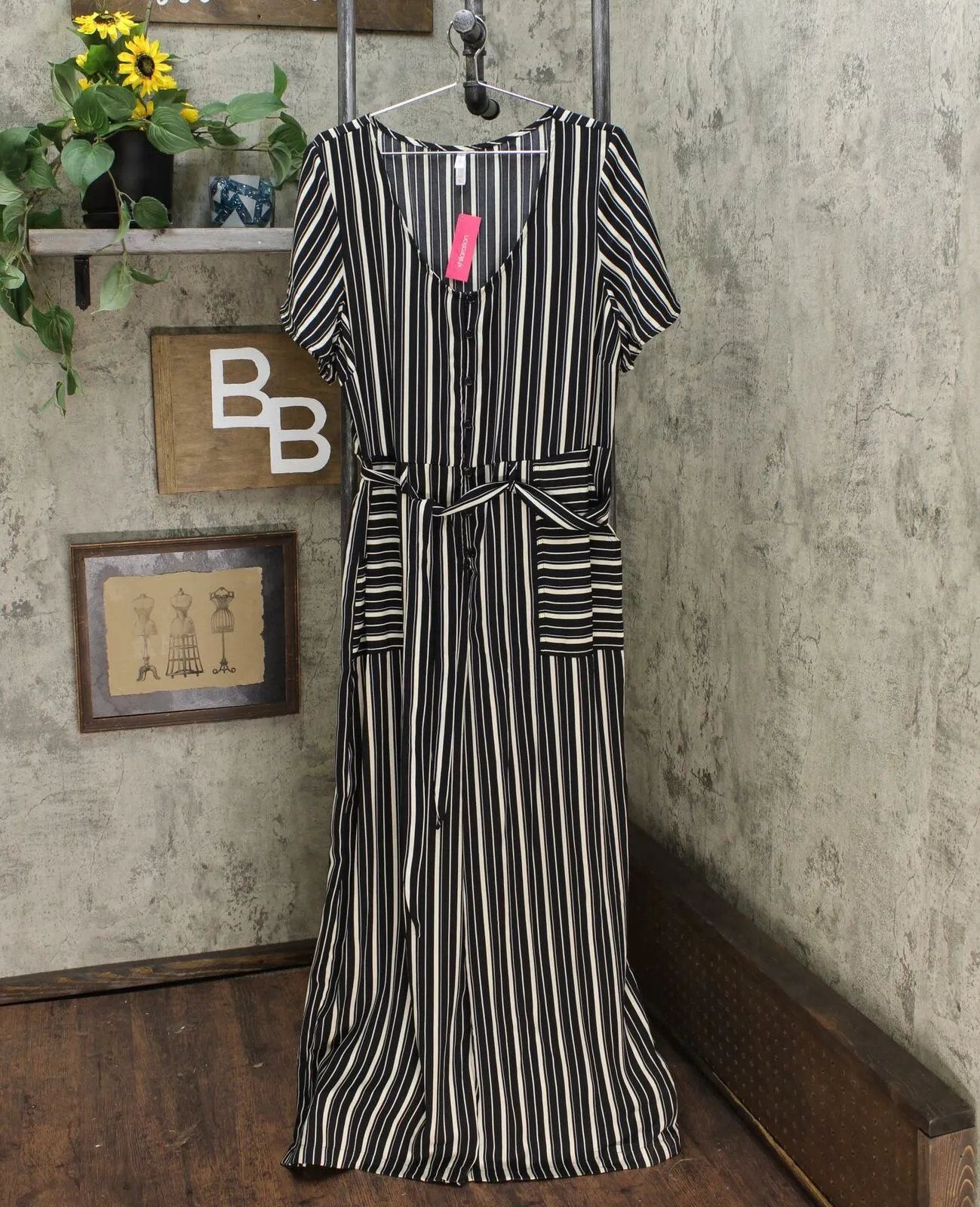 NWT Xhilaration Women's Striped Scoop Neck Button-Front Belted Jumpsuit. X-Small