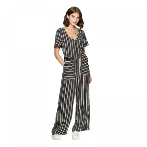 NWT Xhilaration Women's Striped Scoop Neck Button-Front Belted Jumpsuit. X-Small