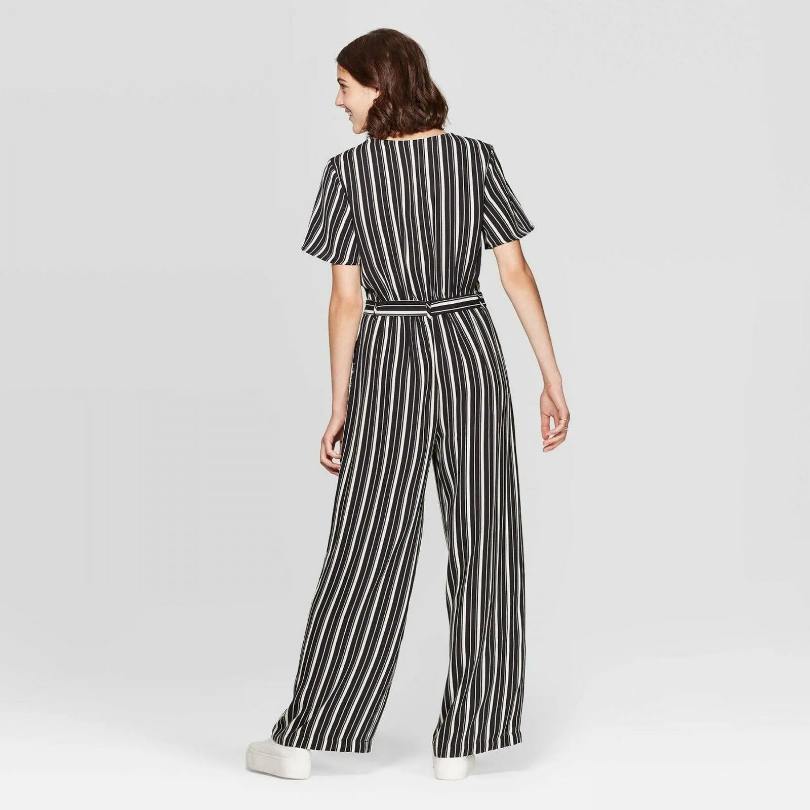 NWT Xhilaration Women's Striped Scoop Neck Button-Front Belted Jumpsuit. X-Small