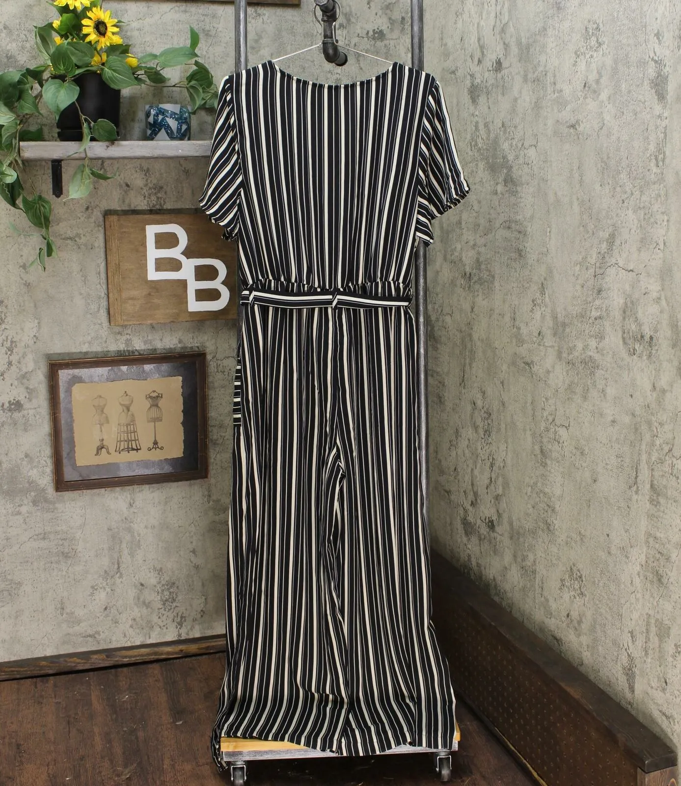 NWT Xhilaration Women's Striped Scoop Neck Button-Front Belted Jumpsuit. X-Small