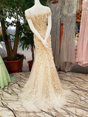 Off shoulder lace up back  Lace Evening Dress