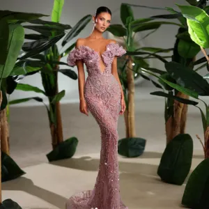 Off Shoulder Ruffle Maxi Bodycon Dress HT20580