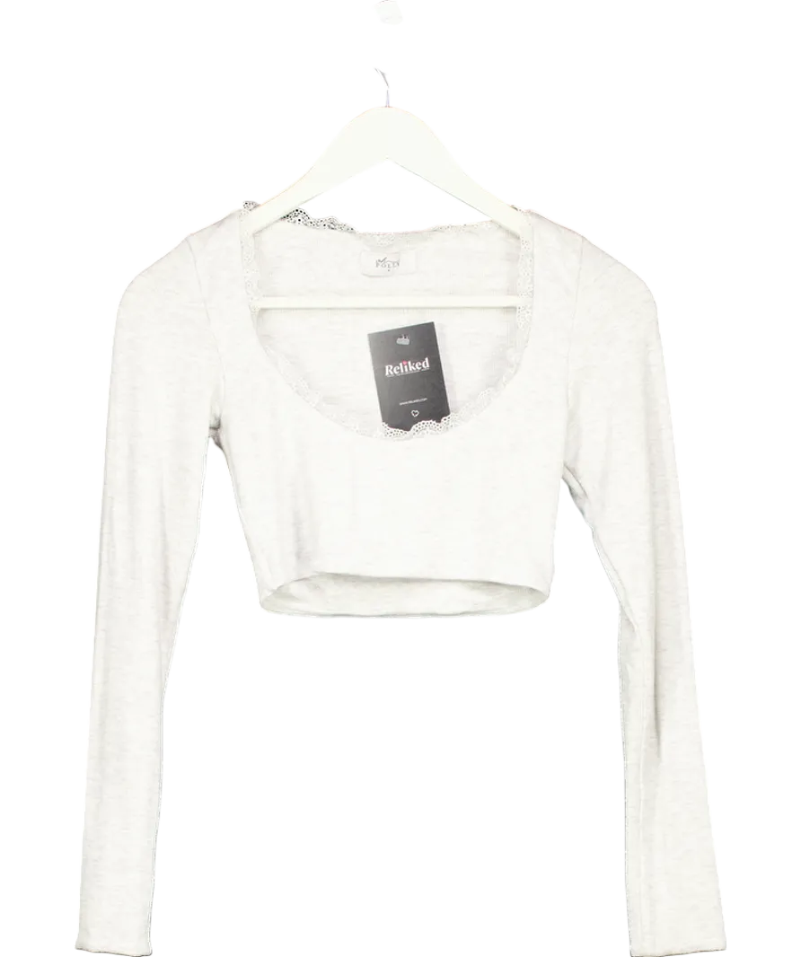 Oh Polly Grey Calla Ribbed Modal Lace-trim Crop Top UK S