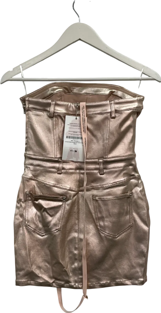 Oh Polly Pink Denim Belted Strapless Mini Dress UK 6