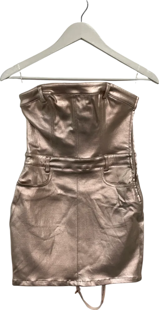 Oh Polly Pink Denim Belted Strapless Mini Dress UK 6