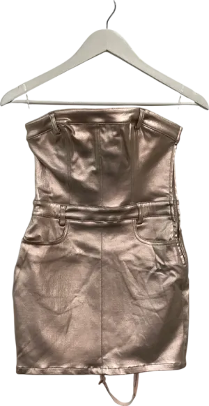 Oh Polly Pink Denim Belted Strapless Mini Dress UK 6