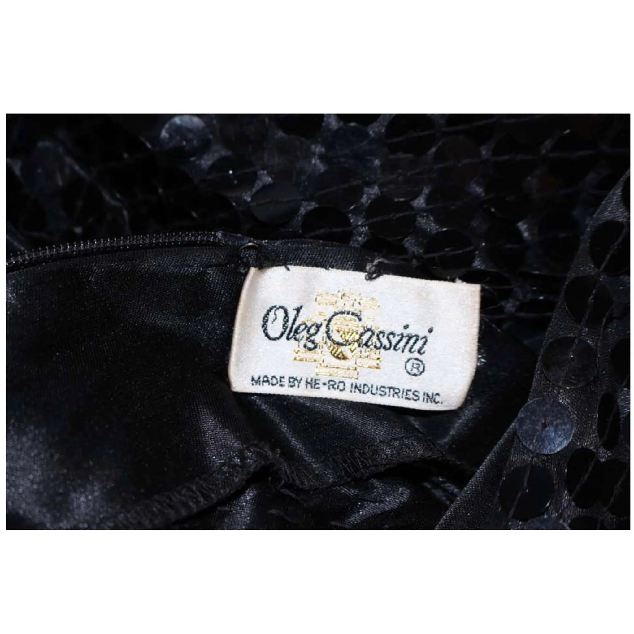 OLEG CASSINI Black Sequin Draped Gown Size 10